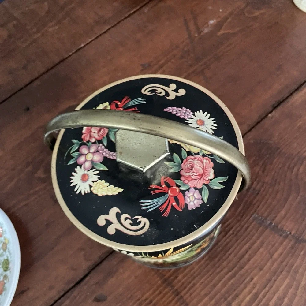 Vintage Floral Embossed Tin Pail Bucket W/ Lid Murray Allen Confections 5.5